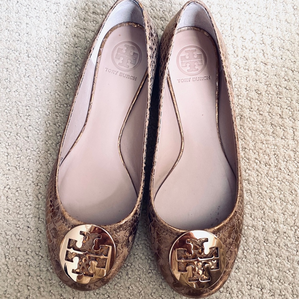 WORN ONCE Metallic Gold Snakeskin Tory Burch Reva